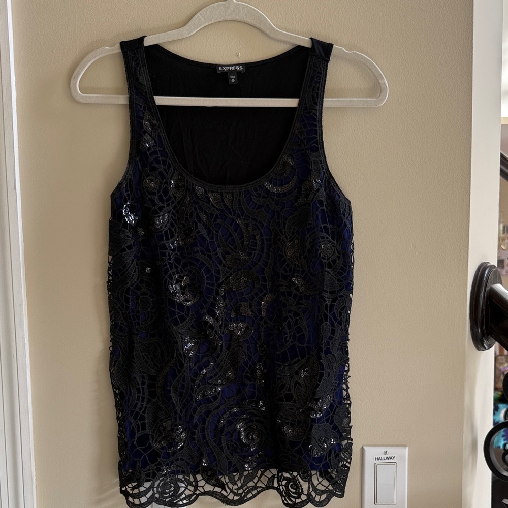 Express Black and Navy Lace Tank Top